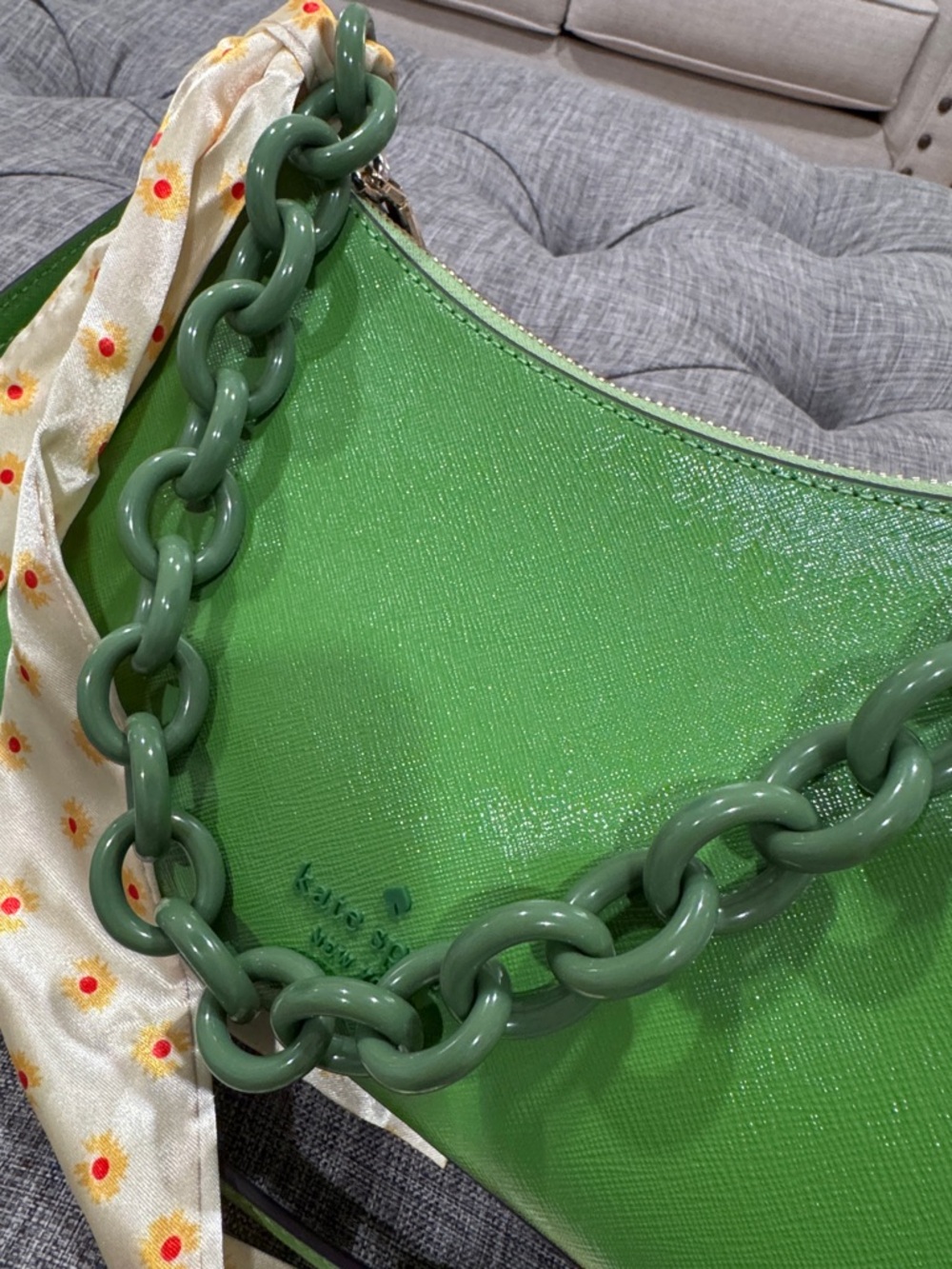 kate spade Madison Convertible Crossbody Green Leather Resin Chain Shoulder Bag - Picture 11 of 17